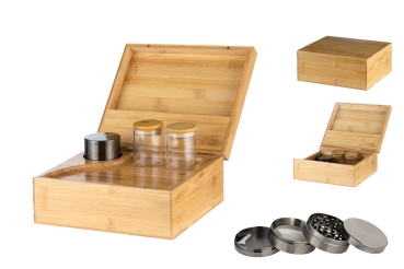 Drehtablett Bambus Storage box für Selberdreher mit Zubehör 25x21x9cm